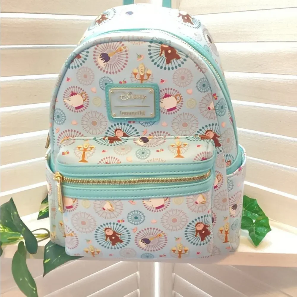 LOUNGEFLY DISNEY BLUE BE OUR GUEST BEAUTY AND THE BEAST BACK PACK
